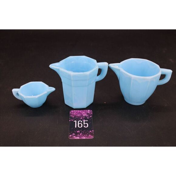 1930s Blue Agate SLAG GLASS Childrens Toy TEA SET 3 Pieces - Picture 1 of 16